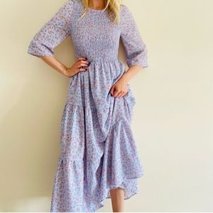 ~Melloday baby blue floral boho maxi ruched dress with pockets